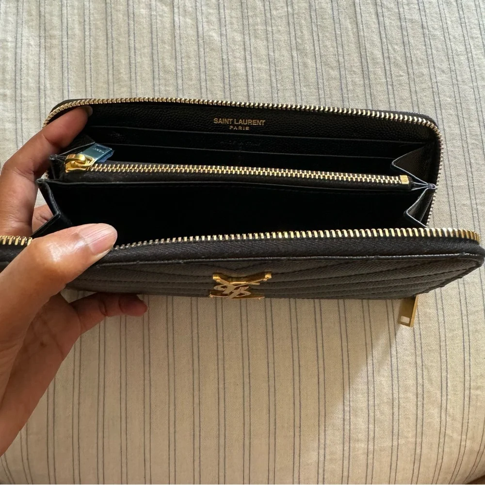 YSL Black Matelesse Chevron Zip Around Wallet - Picture 6 of 9